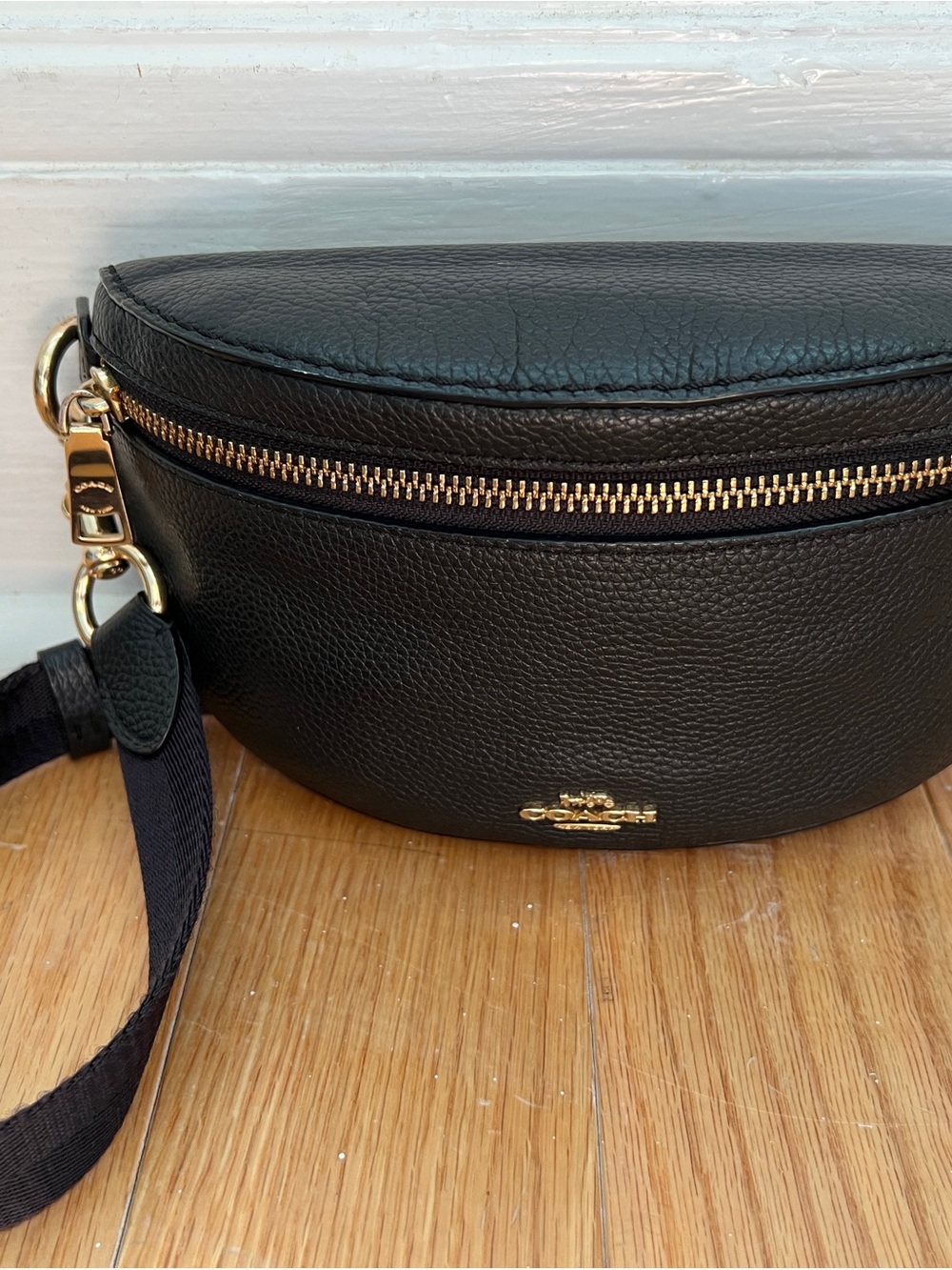Coach Black Pebbled Leather Waist Bag with Gold Hardware
